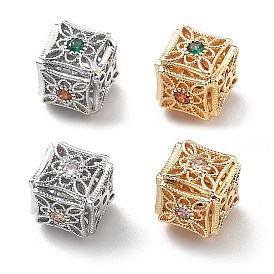 Латунные микро проложить кубического циркония бусы, без кадмия, без никеля и без свинца, полый куб