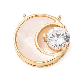 Brass Rhinestone Pendants, Moon Charms, with Shell