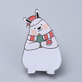 Acrylic Safety Brooches, with Iron Pin, For Christmas, Rabbit