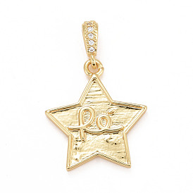 Eco-Friendly Brass Micro Pave Cubic Zirconia Pendants, with Jump Ring, Long-Lasting Plated, Lead Free & Cadmium Free, Star