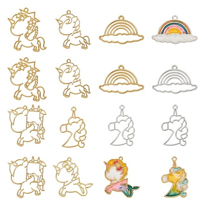 Zinc Alloy Open Back Bezel Pendants, For DIY UV Resin, Epoxy Resin, Pressed Flower Jewelry, Unicorn