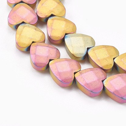 Electroplate Non-magnetic Synthetic Hematite Beads Strands, Frosted, Faceted, Heart