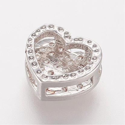 Brass Micro Pave Cubic Zirconia Slide Charms, Heart