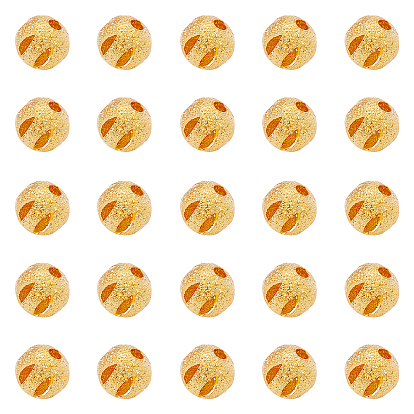 Hollow Round Brass Textured Beads, Golden