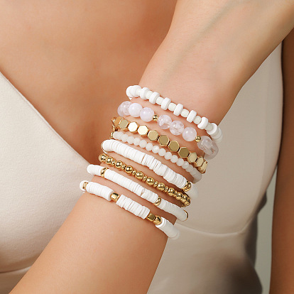 8Набор из тянущихся браслетов из полимерной глины heishi и ccb с пластиковыми и стеклянными бусинами для женщин