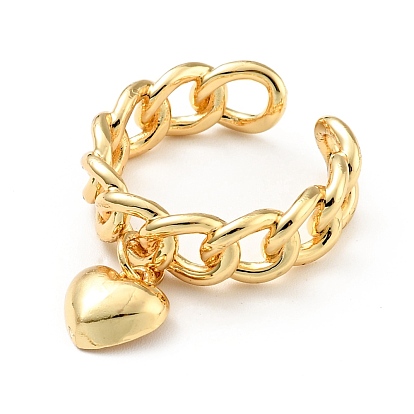 Brass Heart Charm Open Cuff Ring, Brass Hollow Ring for Women, Cadmium Free & Lead Free