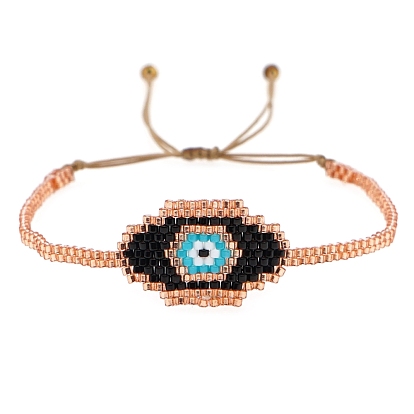 Friendship Evil Eye Loom Pattern Seed Beads Bracelets for Women, Adjustable Nylon Cord Braided Bead Bracelets
