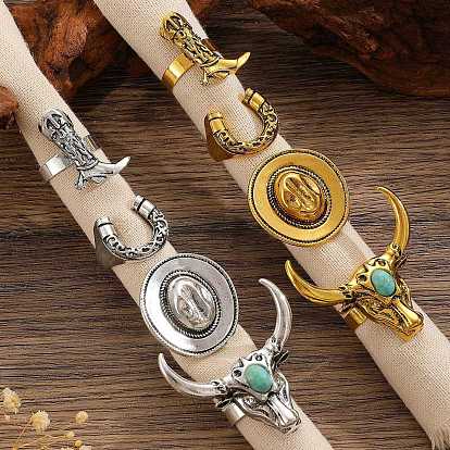 4 шт. синтетические бирюзовые манжеты с открытыми кольцами, с фурнитурой сплавочной тибетского стиля