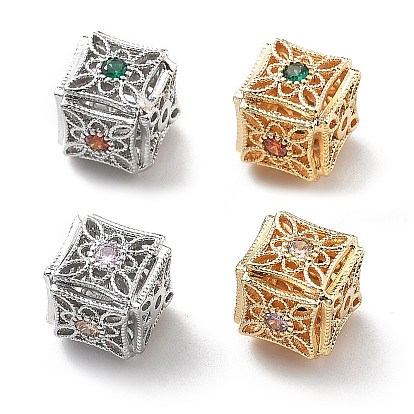 Латунные микро проложить кубического циркония бусы, без кадмия, без никеля и без свинца, полый куб