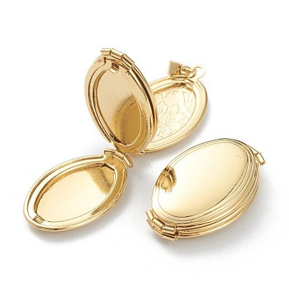 Brass Locket Pendants, Photo Frame Pendants for Necklaces, Long-Lasting Plated, Oval