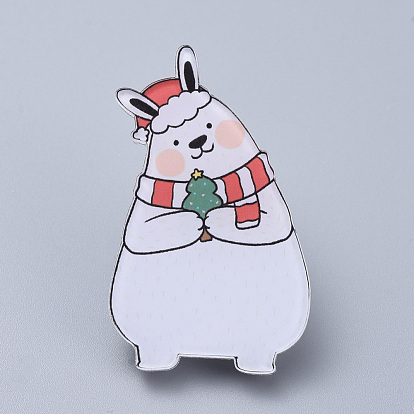 Acrylic Safety Brooches, with Iron Pin, For Christmas, Rabbit