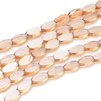 Transparent Electroplate Glass Beads Strands, Faceted, Oval, Pearl Luster Plated