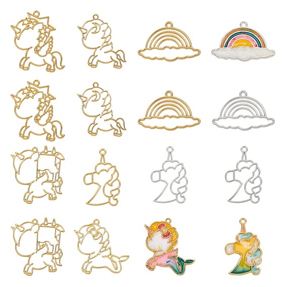 Zinc Alloy Open Back Bezel Pendants, For DIY UV Resin, Epoxy Resin, Pressed Flower Jewelry, Unicorn