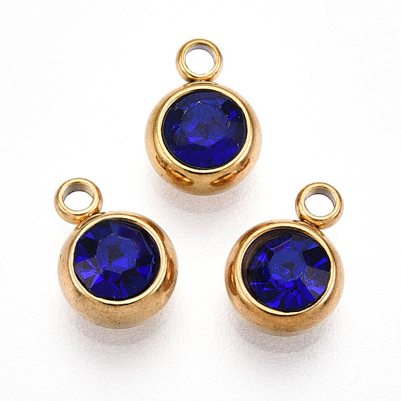 201 из нержавеющей стали амулеты горный хрусталь, плоско-круглые, реальный 18 k позолоченный