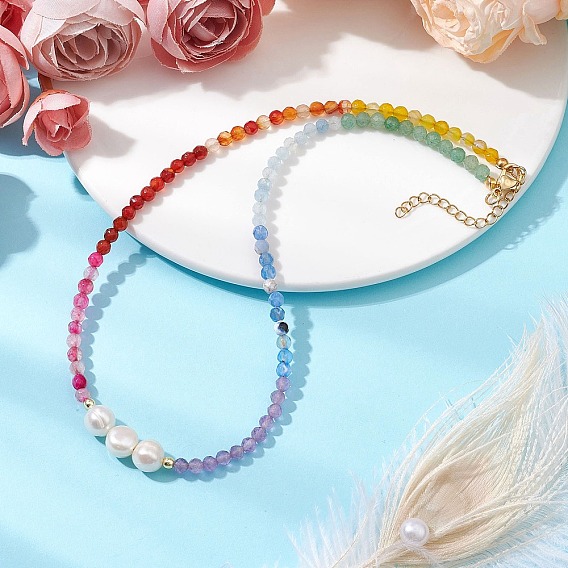 4Мм граненые круглые ожерелья из окрашенных натуральных бусин агата, сердолика, зеленого авантюрина, аквамарина и аметиста для чакры, ожерелья из натурального пресноводного жемчуга для женщин