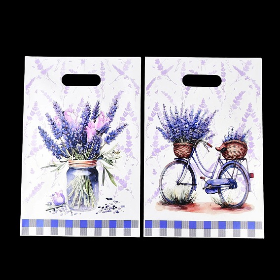 50шт. 2 стили, полиэтиленовые пакеты для упаковки, прямоугольник с лавандой