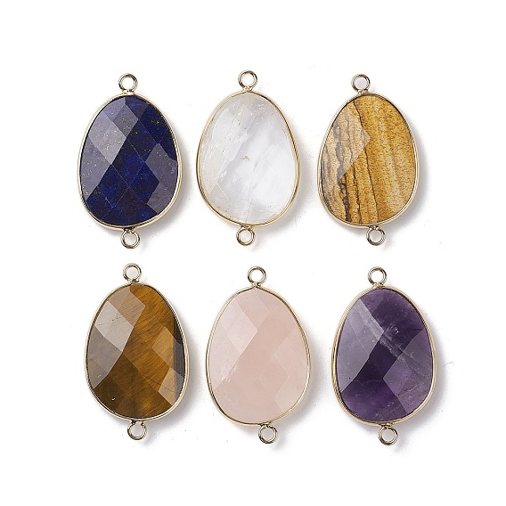 Подвески из натуральных драгоценных камней, с накладкой из латуни с покрытием из светлого золота, овальной ссылку, граненые
