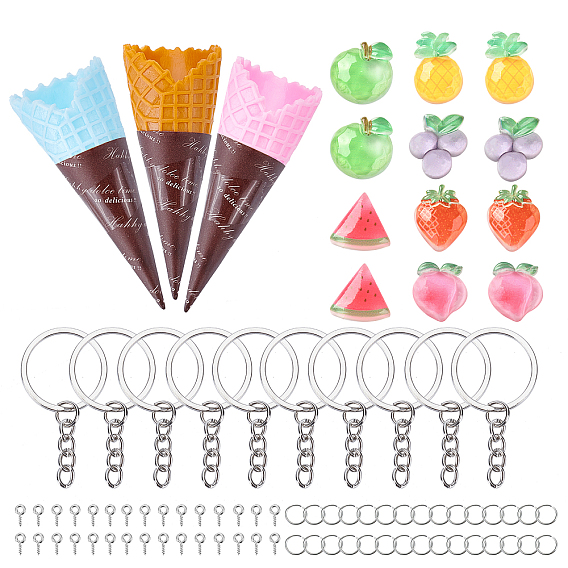 9 Style DIY Keychain Making, with Transparent & Opaque Resin Cabochons, Iron Screw Eye Pin Peg Bails, Keychain Ring and Open Jump Rings