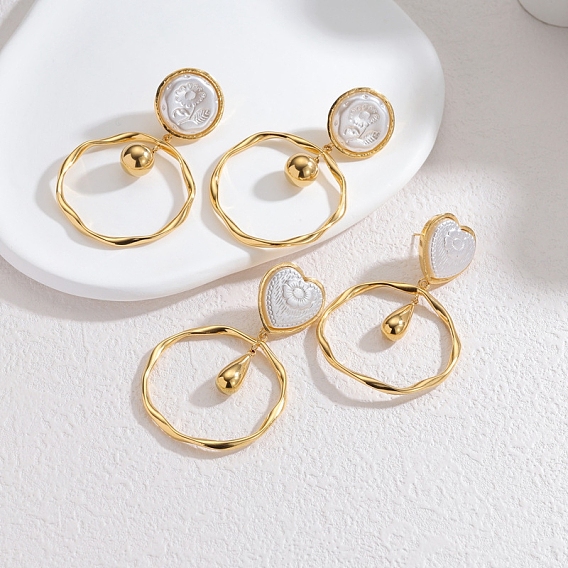 304 из нержавеющей стали болтаться серьги, с ABS имитации жемчуга, реальный 18 k позолоченный