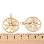 Brass Micro Pave Cubic Zirconia Pendants, with Shell, Flat Round with Star