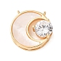 Brass Rhinestone Pendants, Moon Charms, with Shell
