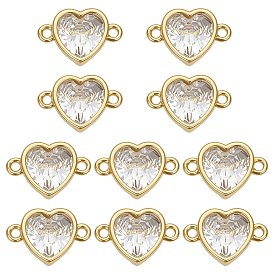 10шт. латунные подвески-соединители с прозрачным кубическим цирконием, ссылки в форме сердца/квадрата