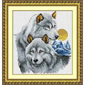 Wolf & Sun Pattern Cross-Stitch Beginner Kits, including Printed Fabric & Thread, Needle, Instruction Sheet