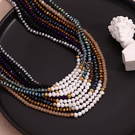 Модные ожерелья из натурального пресноводного жемчуга и граненых стеклянных бусин-ронделей для женщин, с концевыми цепями из нержавеющей стали, реальный 18 k позолоченный