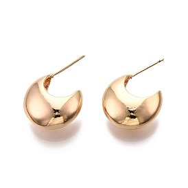 Ion Plating(IP) Brass Crescent Moon Stud Earrings for Women, Nickel Free