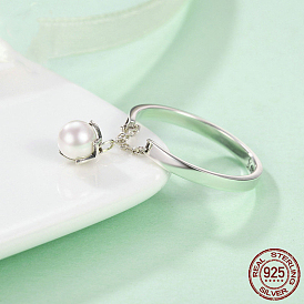 925 стерлингового серебра кольца перста, с круглым перлы раковины
