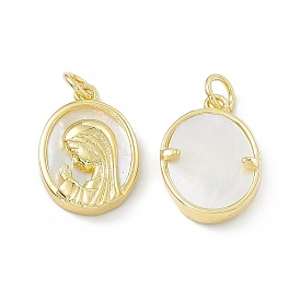 Rack Plating Brass Pendants, Long-Lasting Plated, Lead Free & Cadmium Free, with Jump Ring and Shell, Oval with Woman Charm