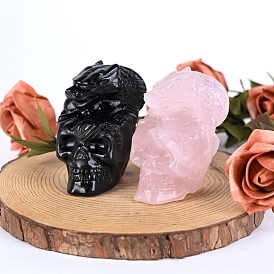 Natural Gemstone Carved Halloween Skull Figurines, for Home Desktop Decoration