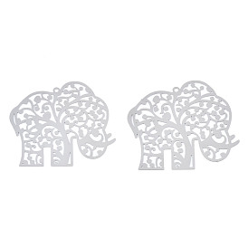 201 Stainless Steel Filigree Pendants, Etched Metal Embellishments, Elephant
