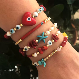 Синтетические бирюзовые и латунные бусины плетеные браслеты из бисера, украшения от сглаза для женщин