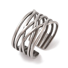 304 Stainless Steel Cuff Rings, Wide Criss Cross Ring for Women