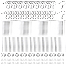 Наборы фурнитуры для сережек своими руками, в том числе 304 крючки для сережек из нержавеющей стали, открытые соединительные кольца и плоские штифты., пластиковые гайки для ушей