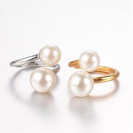 Ion Plating(IP) 304 Stainless Steel Finger Rings, with Imitation Pearl