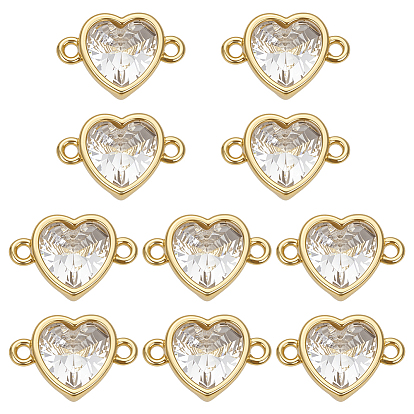 10шт. латунные подвески-соединители с прозрачным кубическим цирконием, ссылки в форме сердца/квадрата