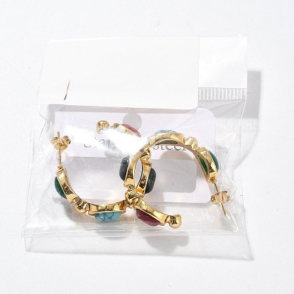 304 серьги-гвоздики из нержавеющей стали с синтетической бирюзой и синтетическим агатом, c-образный