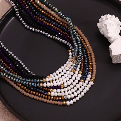 Модные ожерелья из натурального пресноводного жемчуга и граненых стеклянных бусин-ронделей для женщин, с концевыми цепями из нержавеющей стали, реальный 18 k позолоченный