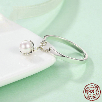 925 стерлингового серебра кольца перста, с круглым перлы раковины