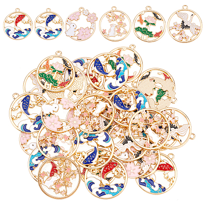 30 шт 6 стиль стойки покрытие сплава эмалевые подвески, без кадмия, без никеля и без свинца, золотой свет, разнообразные