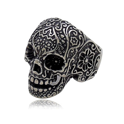 Titanium Seel Skull Finger Ring, Gothic Punk Jewelry for Men Women