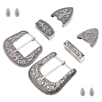 2Pcs 2 Styles Belt Alloy Buckle Sets, include Roller Buckle, Rectangle Slide Charm, Triangle Zipper Stopper, with Screw