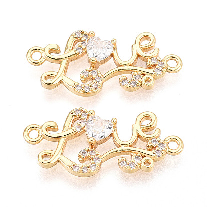 Латунные подвески-звенья/соединители с прозрачными кубическими цирконами в форме слова «любовь», без никеля 