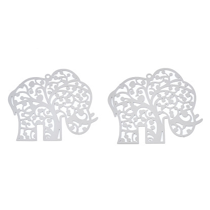201 Stainless Steel Filigree Pendants, Etched Metal Embellishments, Elephant