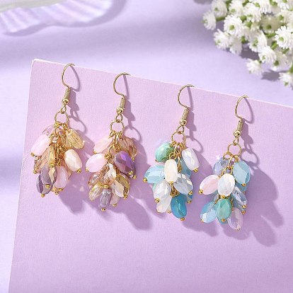 Boucles d'oreilles en acier inoxydable et perles de verre électroplaquées pour femmes, ovale à facettes