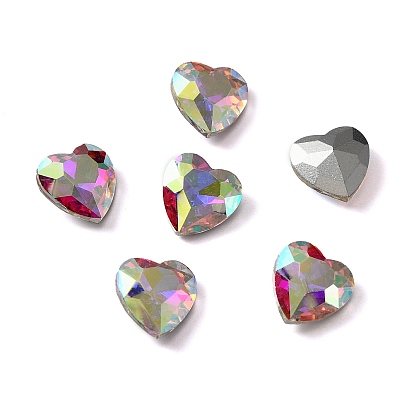 Cabujones de diamantes de imitación de cristal, facetados, puntiagudo espalda y dorso plateado, corazón