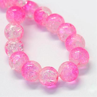 Baking Painted Transparent Crackle Glass Round Bead Strands, 10~10.5mm, Hole: 1.5mm, about 85pcs/strand, 31.4 inch