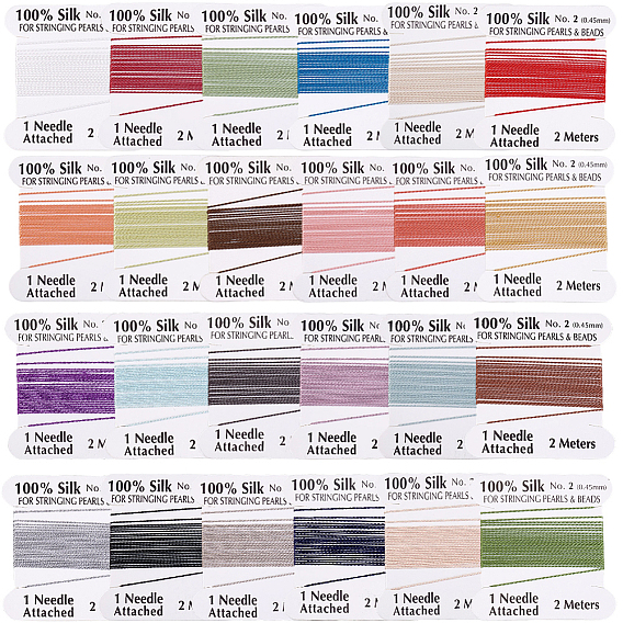 24 pièces 24 couleurs cordon en pure soie, cordon torsadé, avec carte papier